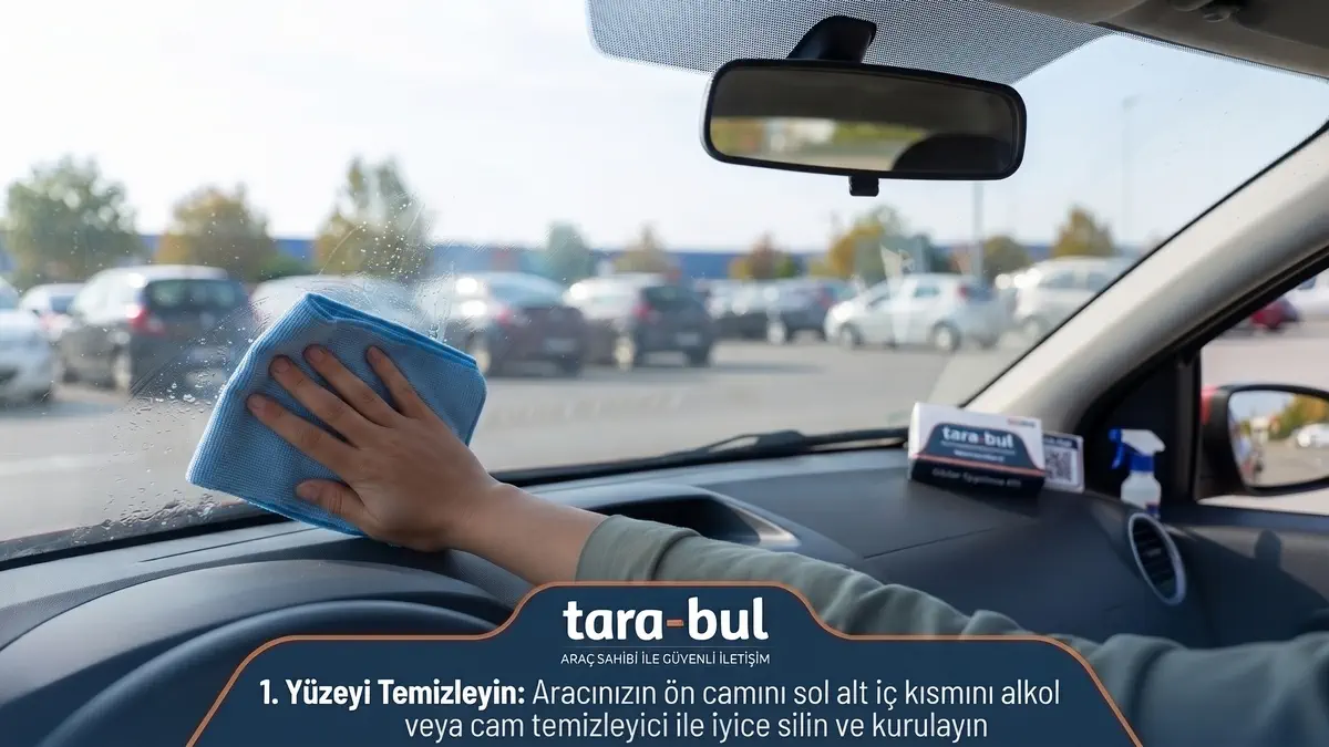 Numarasız numaratör için araç ön camını temizleme adımı